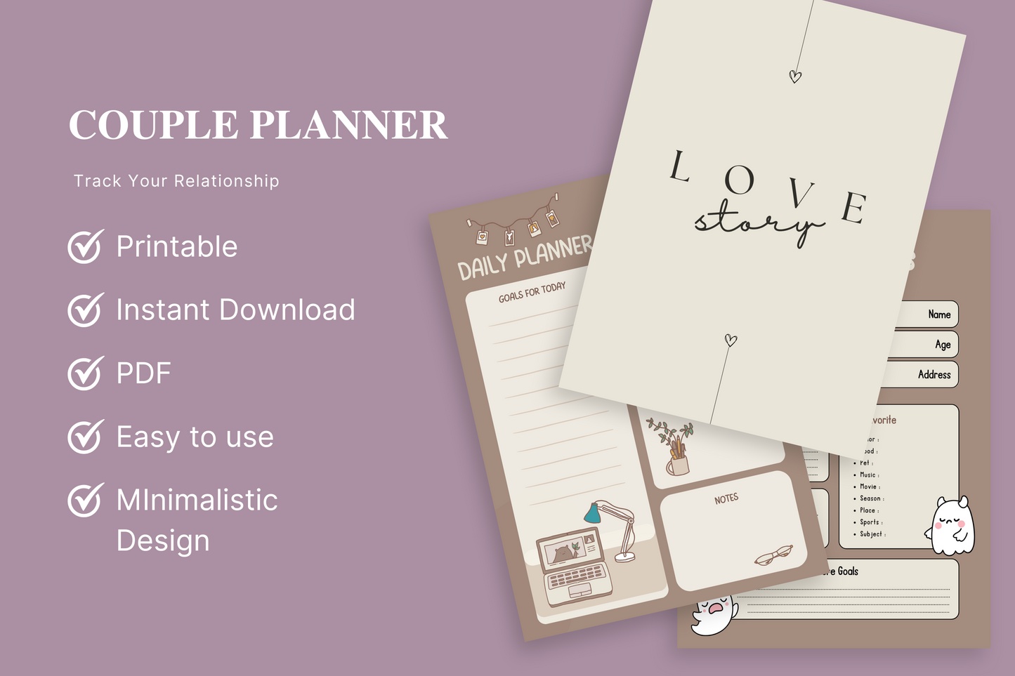 Couple Planner, Couple Journal, Relationship Planner, Relationship Goals Planner, Printable Planner, Dating Tracker, Date Night Activity