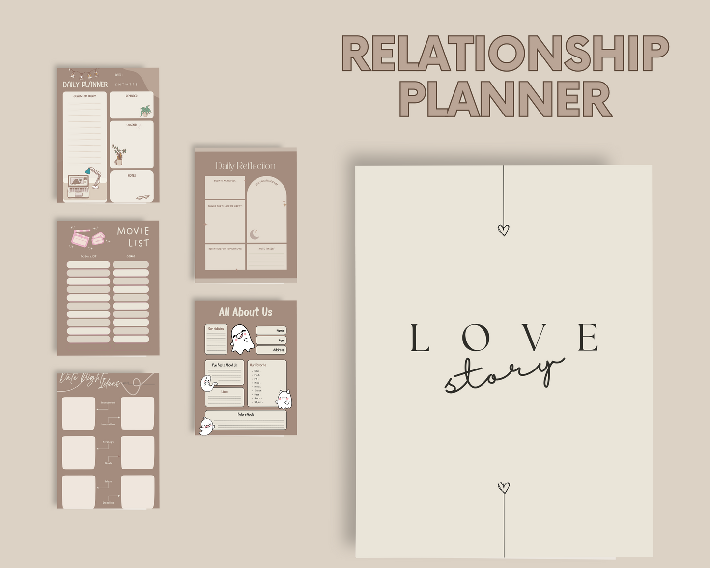Couple Planner, Couple Journal, Relationship Planner, Relationship Goals Planner, Printable Planner, Dating Tracker, Date Night Activity